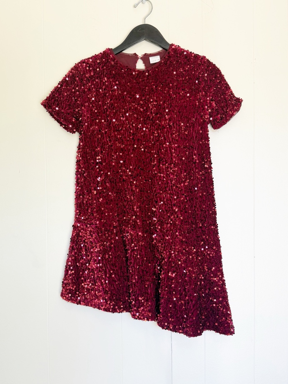 ZARA Girl’s Sequin Dress Flared Asymmetric Hem Size 11-12 Red Burgundy Festive